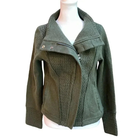 Anthropologie sparrow green wool moto sweater jacket. - Picture 3 of 6